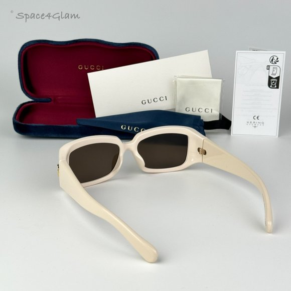 Gucci Women Sunglasses Ivory Brown Rectangle GG1403SK 004 BRAND NEW - Picture 7 of 10